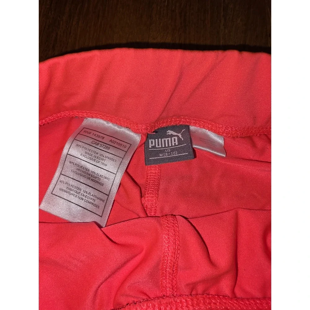 Puma Girls Medium 8-10 Neon Pink Coral Athletic Leggings Logo Graphic Pants